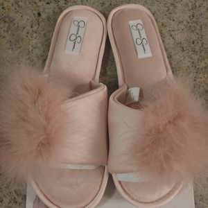 Jessica Simpson pink puff slippers